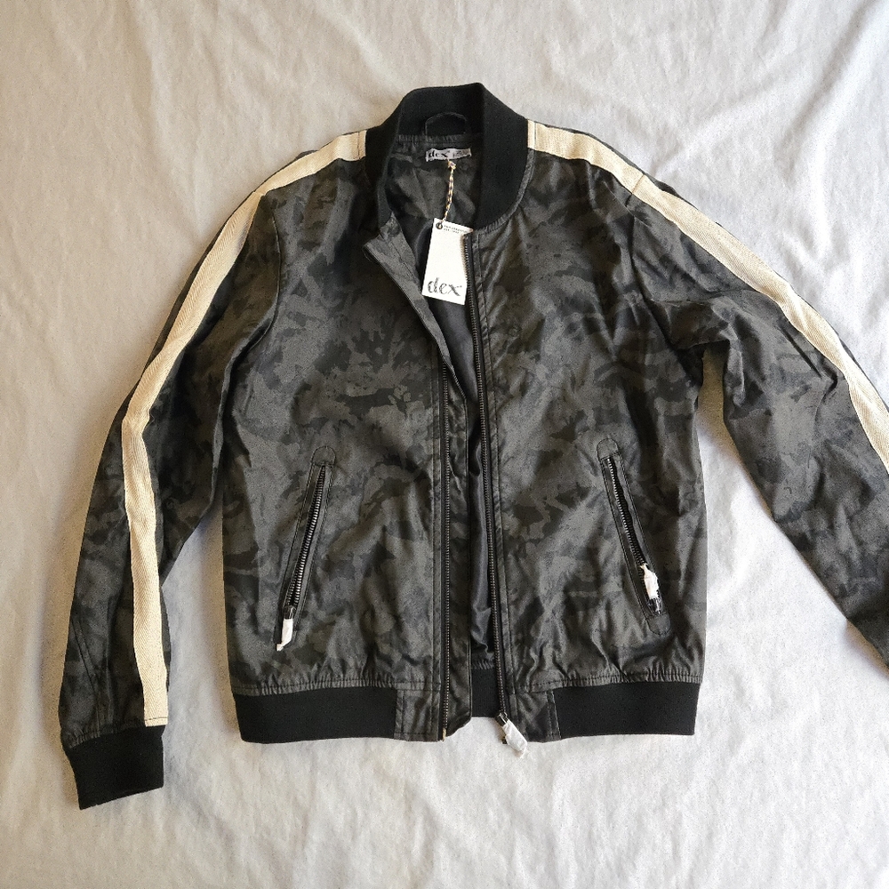 Dex Faux Pebbled Leather Grey Camo Bomber Track Jacket